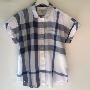 Burberry Brit Popover Top Blue & White Plaid Large